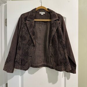 Vintage Coldwater Creek Dark Brown Embroidered Blazer